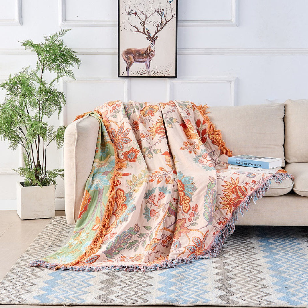 Rustic Floral Tassel Blanket - Opulenza