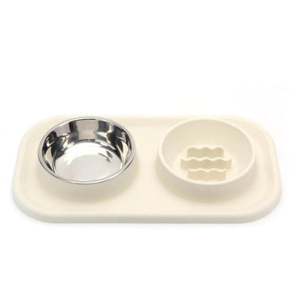 Silicone Dual Bowl Slow Feeder Pet Bowl - Opulenza