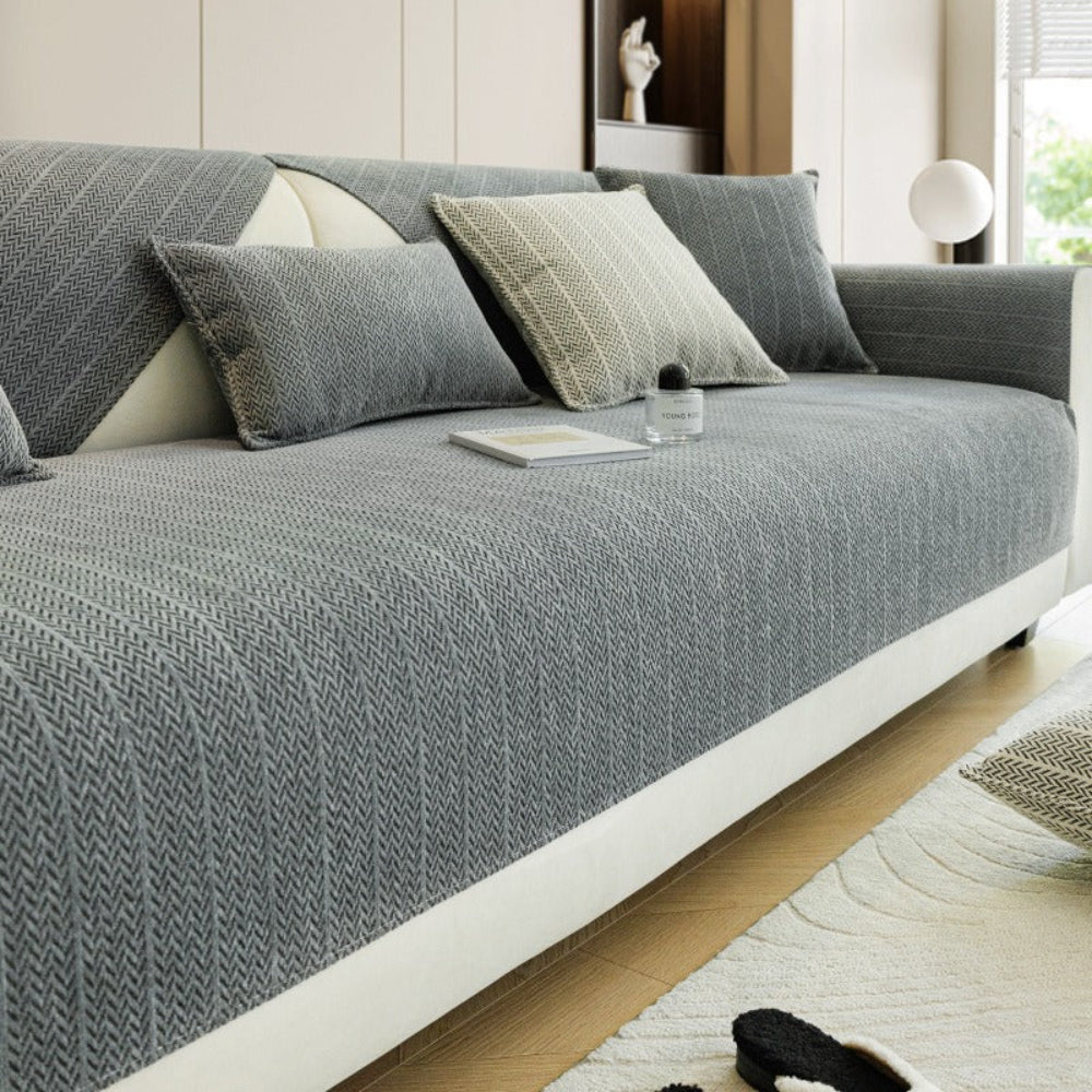 Solid Colour Chenille Anti-Scratch Sofa Cover - Opulenza
