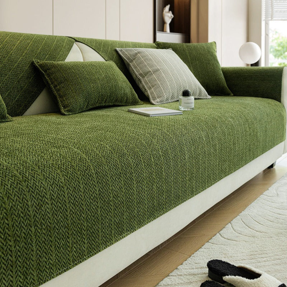 Solid Colour Chenille Anti-Scratch Sofa Cover - Opulenza