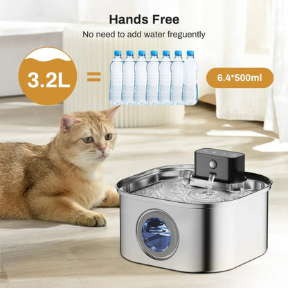 Stainless Steel Cat Water Fountain – 3.2 L with Automatic Sensor - Opulenza