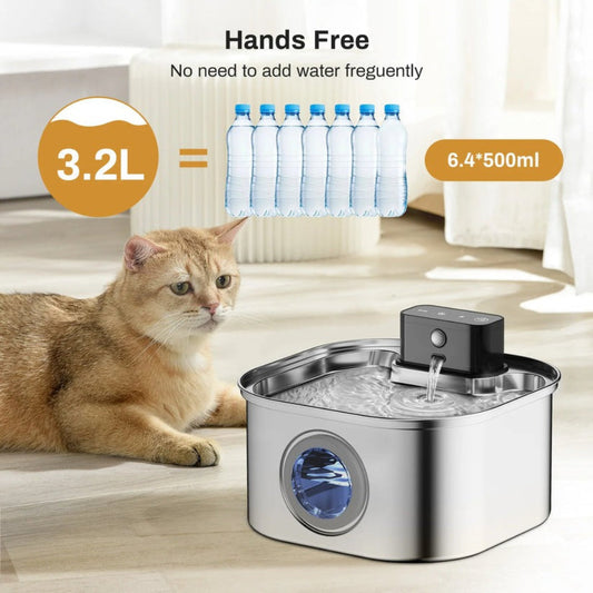 Stainless Steel Cat Water Fountain – 3.2 L with Automatic Sensor - Opulenza