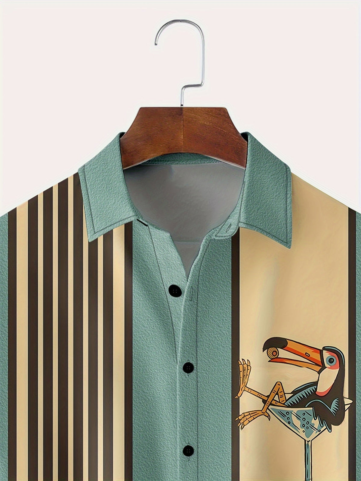Retro Striped Short Sleeve Shirt with Print - image 3 of 5