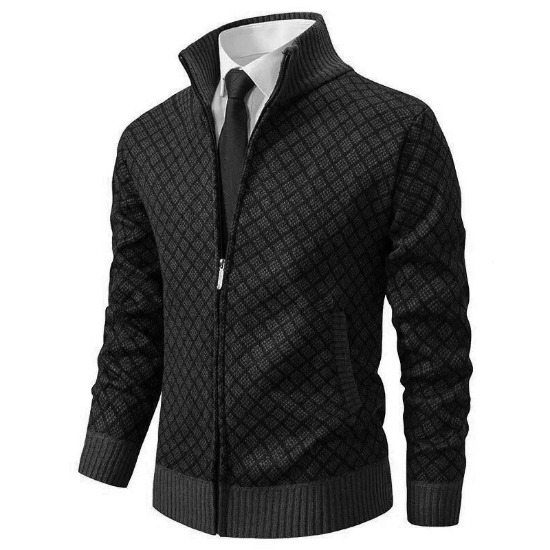 Men's Geometric Cardigan with Zip - Warm and Stylish - Men’s Vests & Blazers