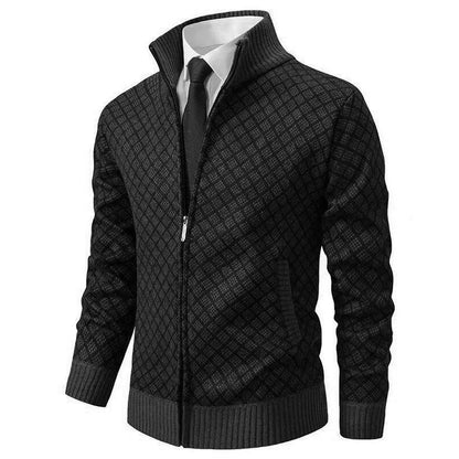 Men's Geometric Cardigan with Zip - Warm and Stylish - Men’s Vests & Blazers