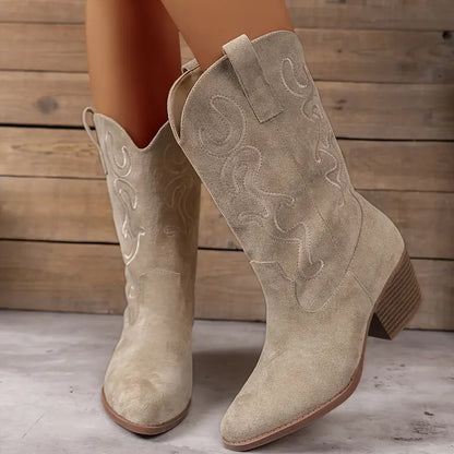 Trendy Cowboy Style Women's Boots | With Block Heel - Women's shoes