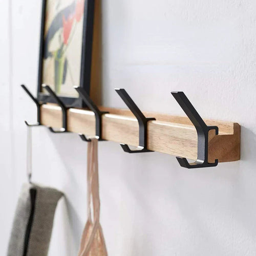 Wall Coat Rack - Movable Hooks - Black - Wood and Aluminium - Home products