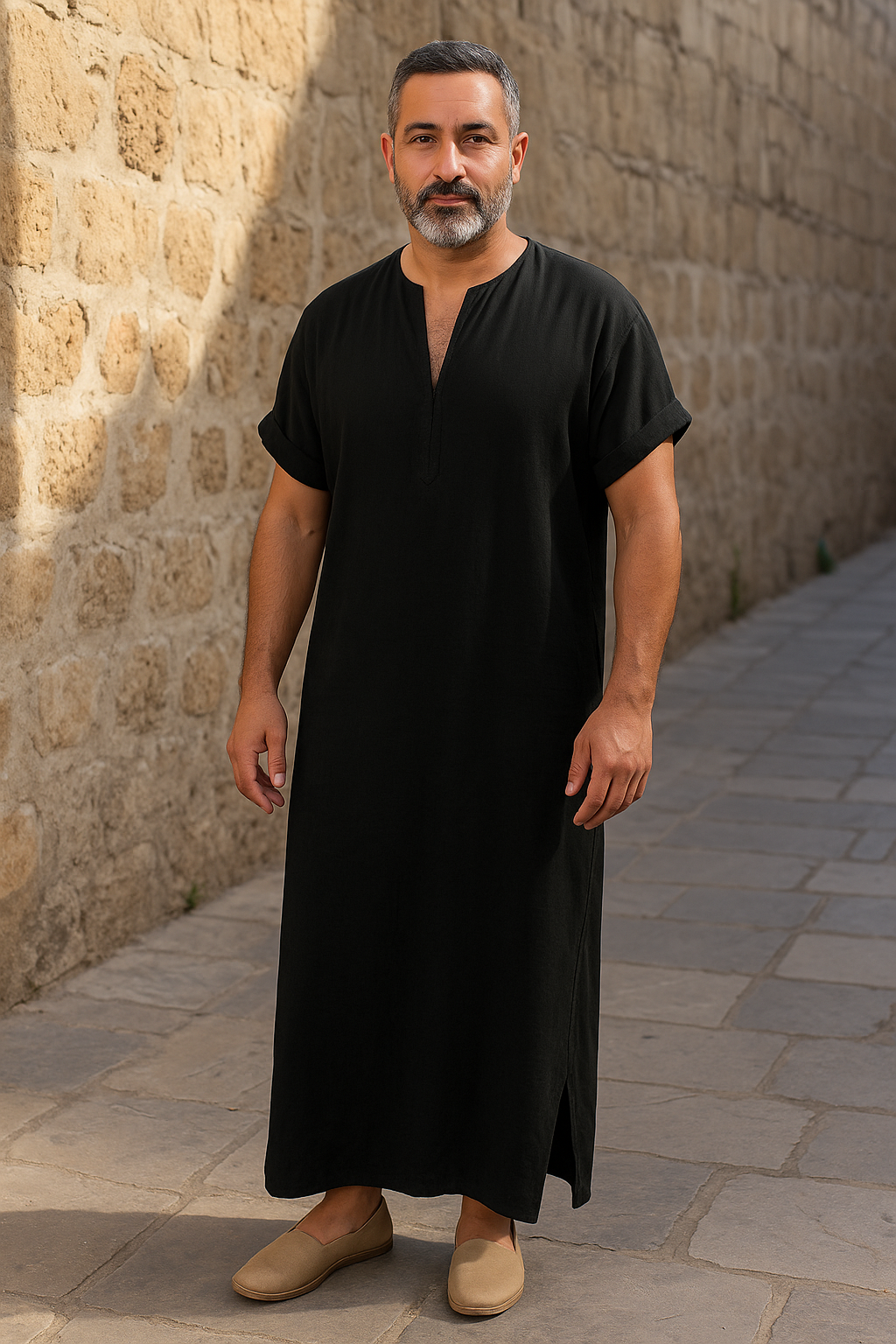 White Djellaba with V-Neck - Comfortable - Herenmode